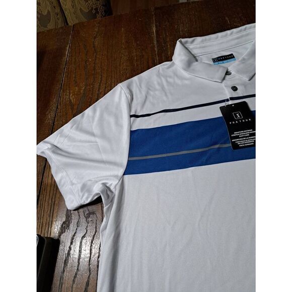 New XXL PGA Tour White Blue Grey Short Sleeve 3 Button Golf Polo Shirt NWT - Picture 3 of 6